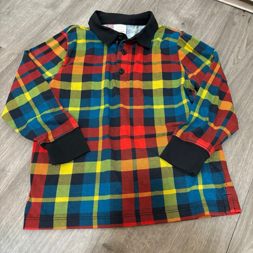 Hanna Andersson Boys Size 110 US 5 Plaid long sleeve collared button up shirt